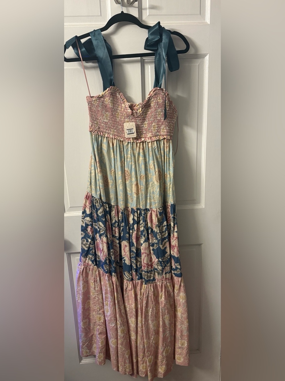 Free People Pink & Blue Smocked Floral Maxi Dress Small - Picture 1 of 11